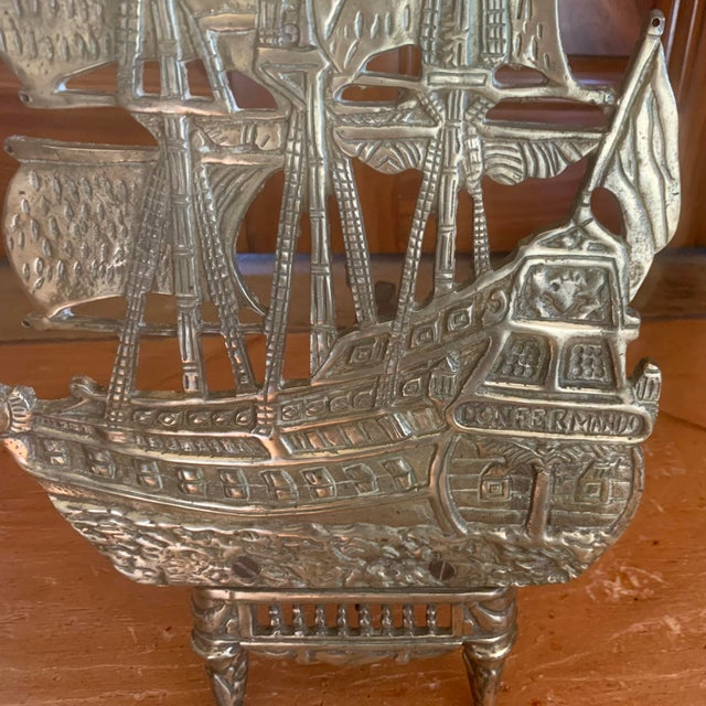 Brass Antique Brass Galleon Ship Andirons For Sale - Image 8 of 14