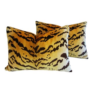 Italian Scalamandre Le Tigre Tiger Stripe & Mohair Pillows - a Pair For Sale