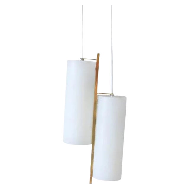 Scandinavian Ceiling Lamp in Brass and Opal Glass, 1950s For Sale