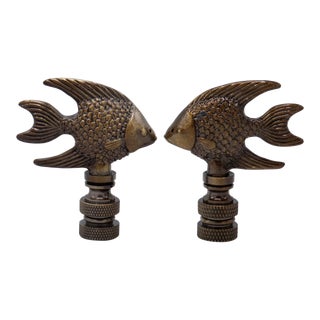Antiqued Brass Fish Lamp Finials - a Pair For Sale