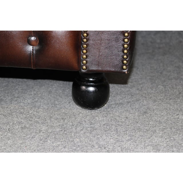 Brown English Remington Brown Custom Made Leather Tufted Chesterfield Sofa 7ft For Sale - Image 8 of 11