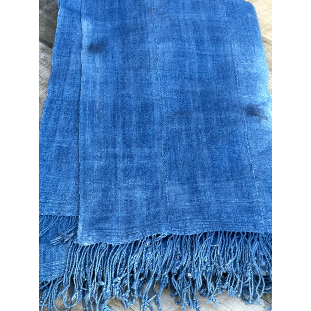 Vintage African Indigo Denim Mossi Mudcloth 80” L X 45” W Textile | No. 115 For Sale - Image 11 of 11