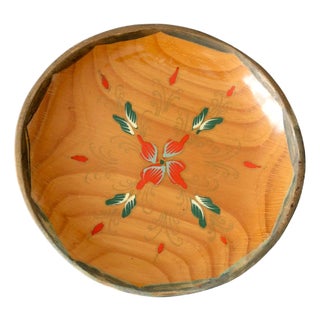 Vintage Hand-Painted Folk Art Wooden Bowl For Sale