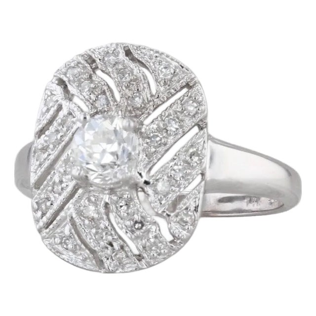 0.59ctw Diamond Engagement Ring 14k White Gold Size 7.25 Pave Openwork For Sale