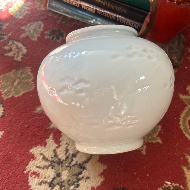 1960s Korean Celadon Crane & Clouds “Moon/Plum” Jar For Sale - Image 4 of 4
