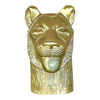 Vintage Brass Tiger Head Sculpture For Sale
