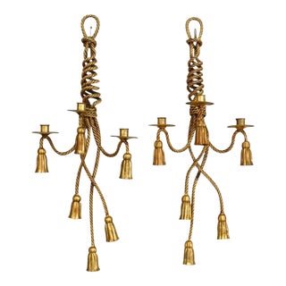Gilt Rope and Tassel Sconces, Art Moderne - Pair For Sale