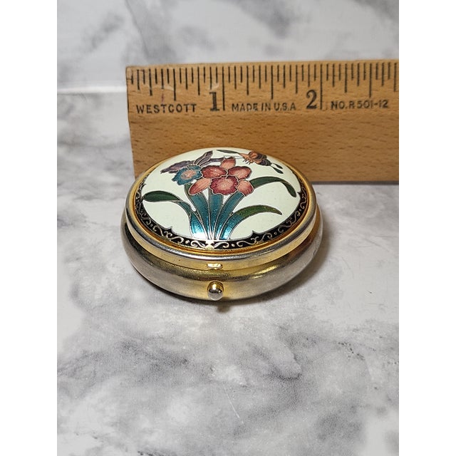 Metal Vintage Cloisonné Trinket Box With Florals and Butterfly For Sale - Image 7 of 8