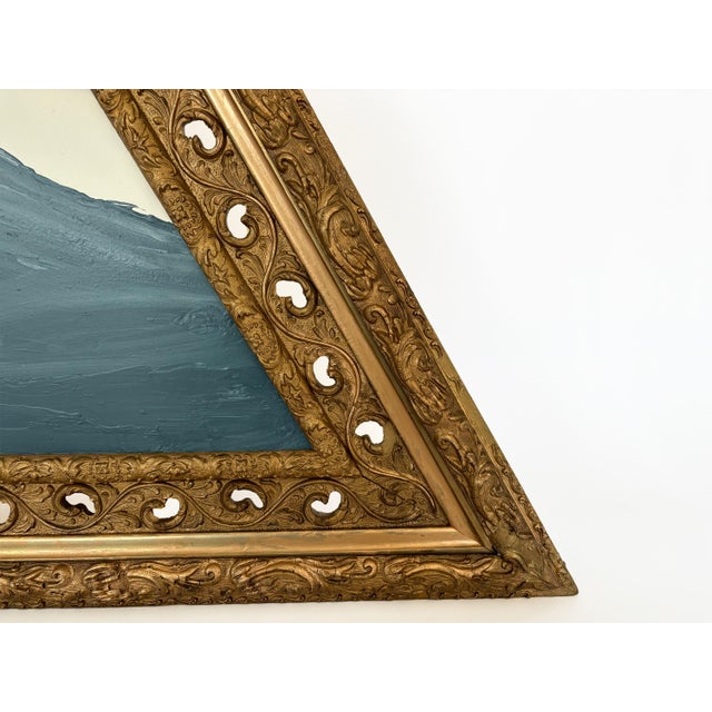 "Waves" Abstract Art in Antique 1890's Frame, Original Seascape Painting in Triangular Frame by JTS For Sale - Image 10 of 11