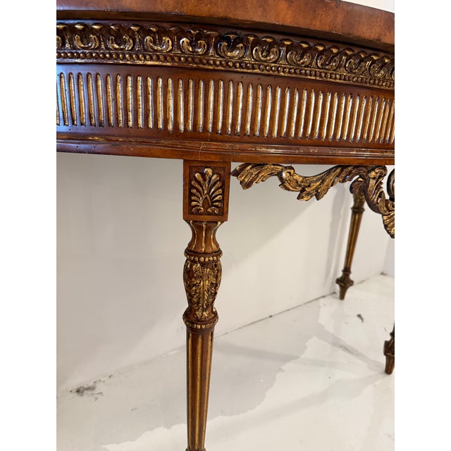 Vintage Louis XVI Style Giltwood Marquetry Demilune Console Table For Sale In Chicago - Image 6 of 9