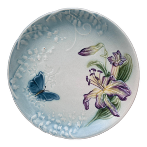 Majolica Plate Lily & Butterfly Choisy Le Roi, Circa 1880