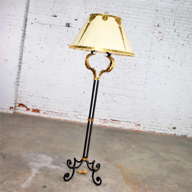 Late 20th Century Monumental Neoclassical Style Iron Floor Lamp With Acanthus Leaf Design & Parchment Shade For Sale - Image 6 of 13