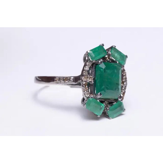 1990s Emerald and Diamond Ring, , Size 8.25 For Sale - Image 5 of 5