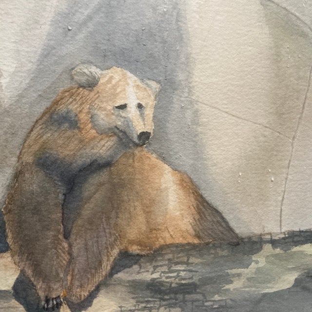 Early 21st Century 20" Whimsical Polar Bear Painting in Burlwood Frame, Double Matted Gallery Presentation For Sale - Image 5 of 12