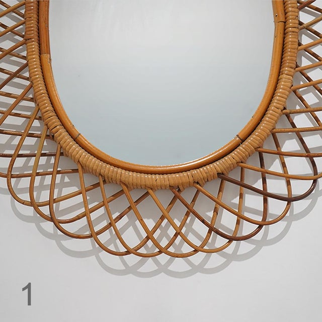 Vintage Wall Mirror with Rattan Frame, 1950s For Sale - Image 9 of 16