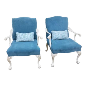 1920s Antique Tiffany Blue Upholstered Chairs - a Pair