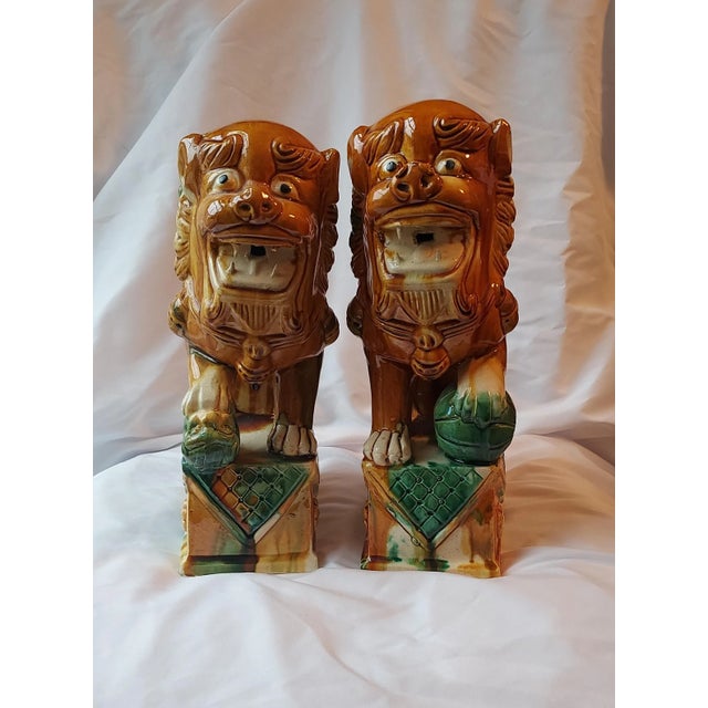 1970s Colorful Ceramic Foo Dogs - a Pair For Sale - Image 13 of 13