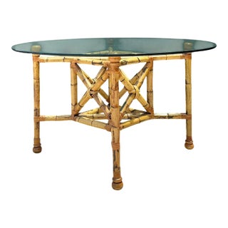 Vintage Bamboo and Glass Dining Table For Sale