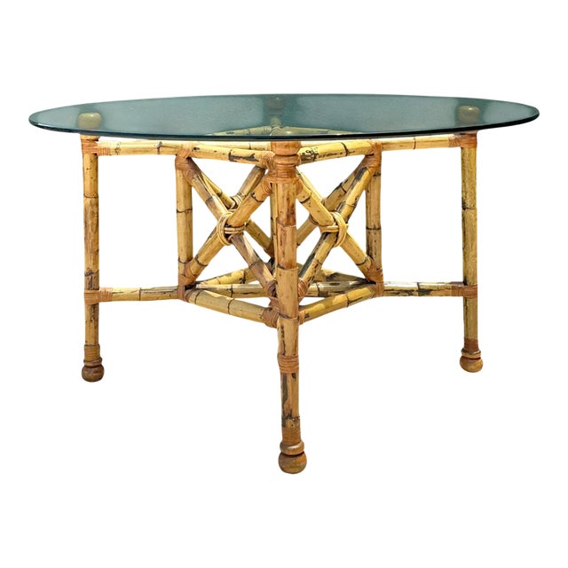 Vintage Bamboo and Glass Dining Table For Sale