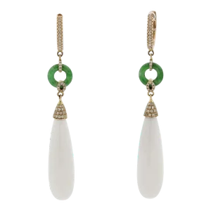 Onyx Jade Diamond Gold Drop Earrings - A Pair
