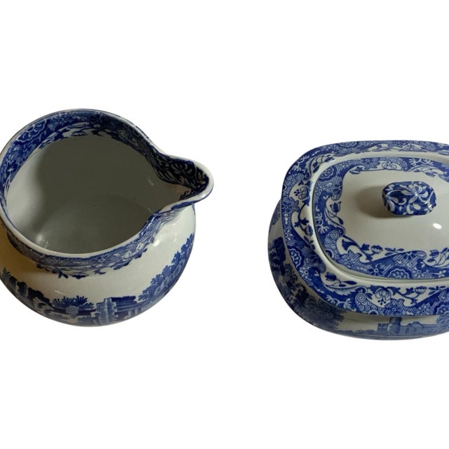 Vintage Authentic Spode Blue Italian Cream &amp; Sugar w/Lid Made in England c.2000-2009. Creamer Approx. 3 3/8" High x 4...