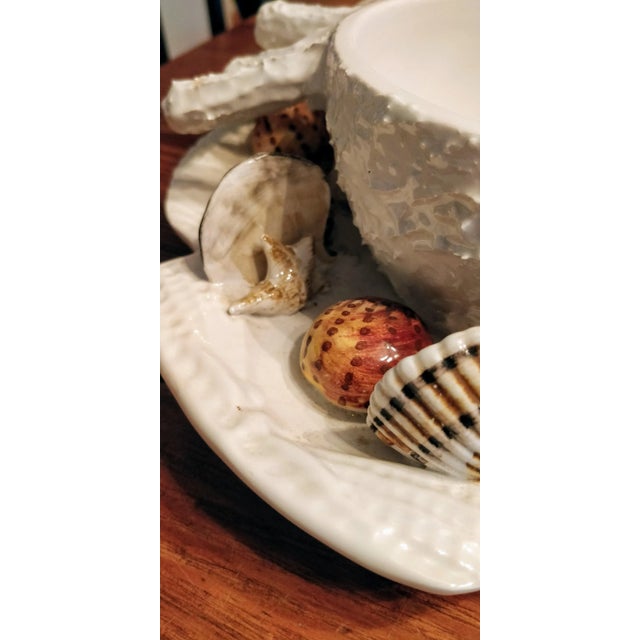 1950s Trompe l'Oeil Italian White Majolica Crab Covered Dish Seashells For Sale - Image 5 of 13