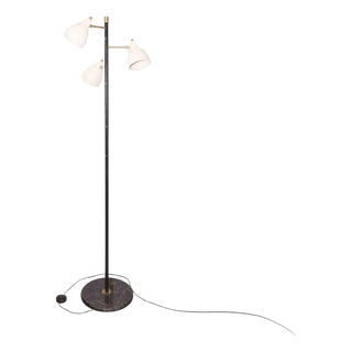 Vintage Floor Lamp in Metal and Brass with Black Marble Base, Italy, 1950s For Sale