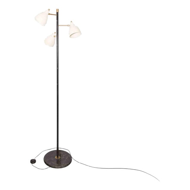Vintage Floor Lamp in Metal and Brass with Black Marble Base, Italy, 1950s For Sale