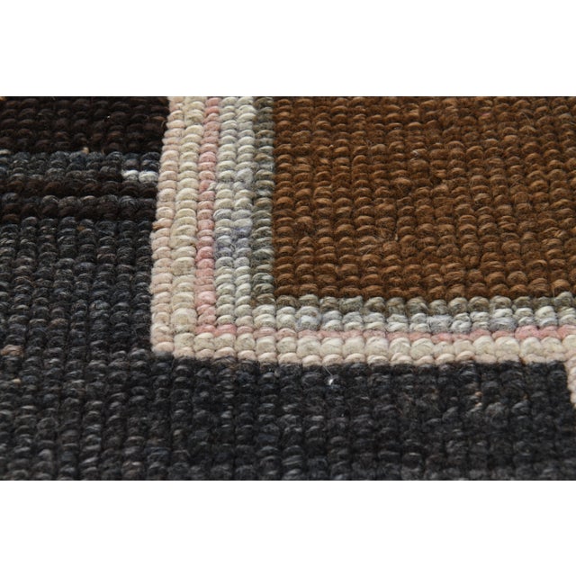 1970s Turkish Hand-Knotted Wool Cotton Brown Runner Rug For Sale - Image 9 of 12