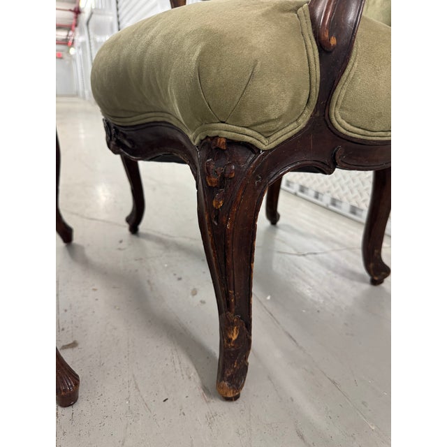 Late 19th Century Victorian Carved Walnut Armchair With Matching Ottoman For Sale - Image 12 of 18