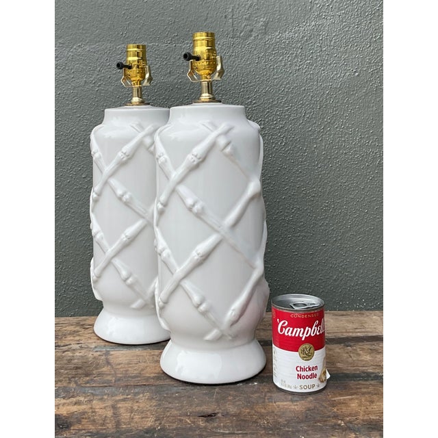 Late 20th Century Vintage Bamboo Trellis Glazed Ceramic Lamps For Sale - Image 5 of 12
