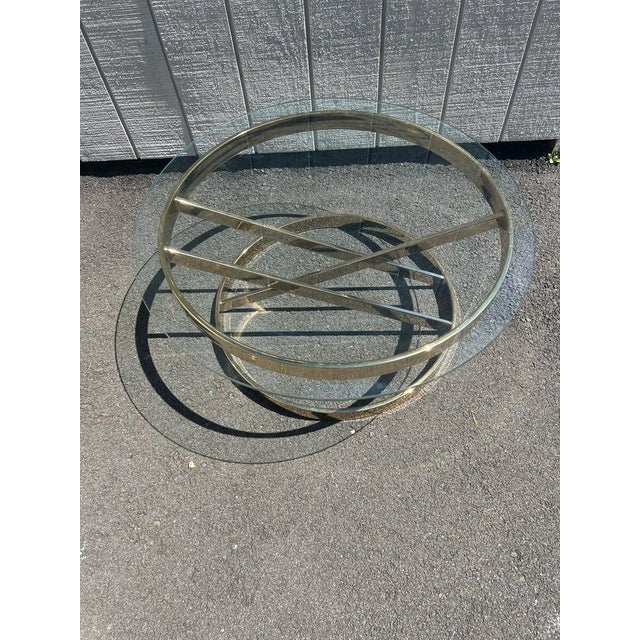 Metal Milo Baughman Round Brass and Glass Table For Sale - Image 7 of 18