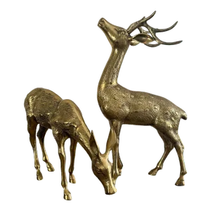 Mid Century Monumental Brass Deer Figures - a Pair