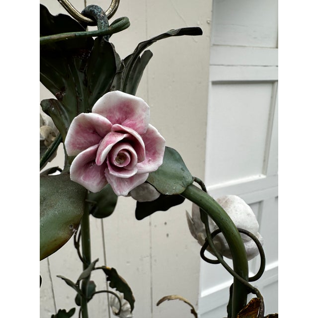 Vintage Floral and Metal Single Bulb Hanging Fixture For Sale - Image 10 of 10