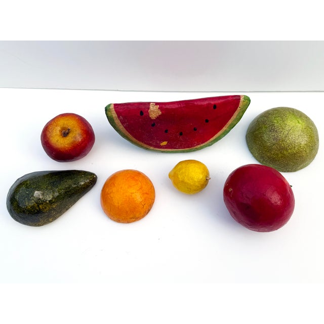 French Country Vintage Handmade Papier-Mâché Fruit - Set of 7 For Sale - Image 3 of 3