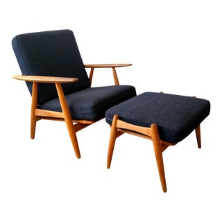 Hans Wegner Model Ge240 Cigar Chair & Ottoman For Sale