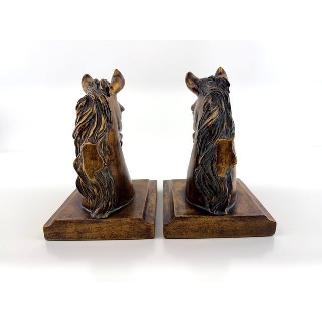 Bronze 1960s Equestrian Horse Bust Bookends With Antiqued Bronze Finish, a Pair For Sale - Image 8 of 11