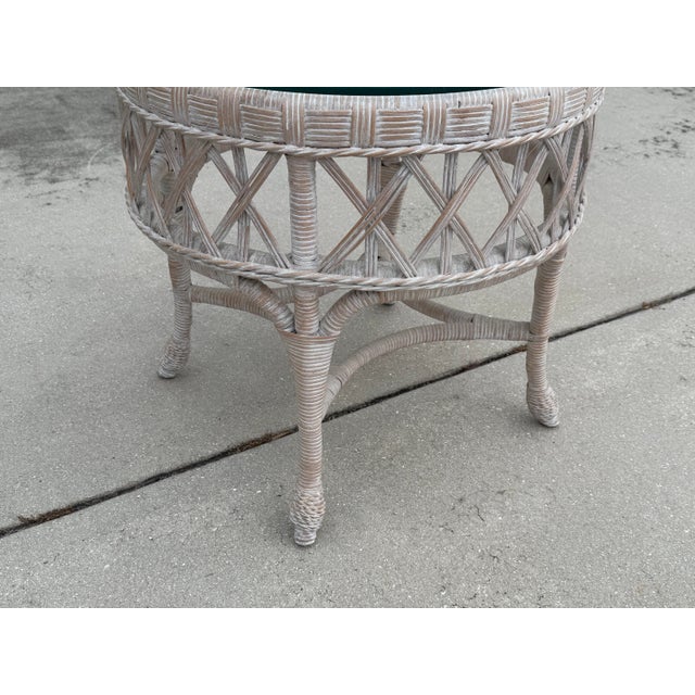 Vintage Whitewashed Rattan Petite Center Table With Thick Glass Top For Sale - Image 9 of 10