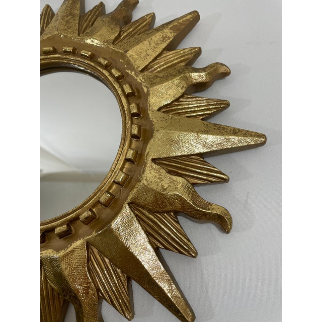 Gold Vintage Bright Gold 13" Sunburst Wall Accent Mirror For Sale - Image 8 of 17