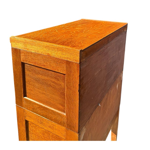 Antique Arts & Crafts Tiger Oak Four Section Haberdashery Display Cabinet Rare For Sale In Boston - Image 6 of 11