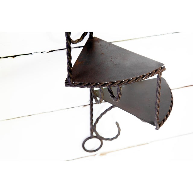 1950s Vintage Texana Twisted Metal Rope Three Tier Plant Stand Bathroom Corner Shelf Unit For Sale - Image 5 of 6