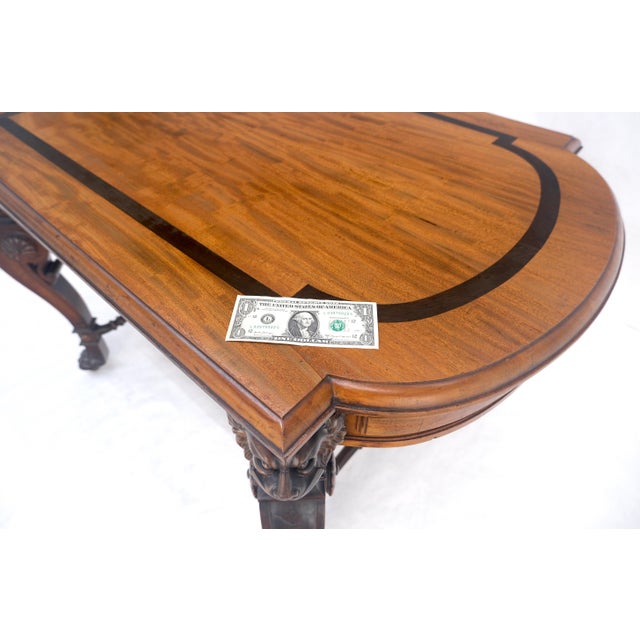Brown Carved Lion Face & Foot Legs Renaissance Revival Inlaid Walnut Center Table MINT For Sale - Image 8 of 16