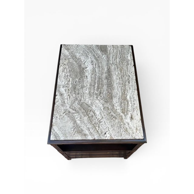 Wood 1960s John Widdicomb Bedside Table With Travertine Top and Brass Detailing For Sale - Image 7 of 14