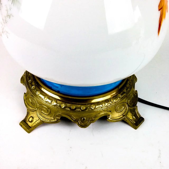 Metal Victorian Hand Painted Glass Table Lamp For Sale - Image 7 of 13