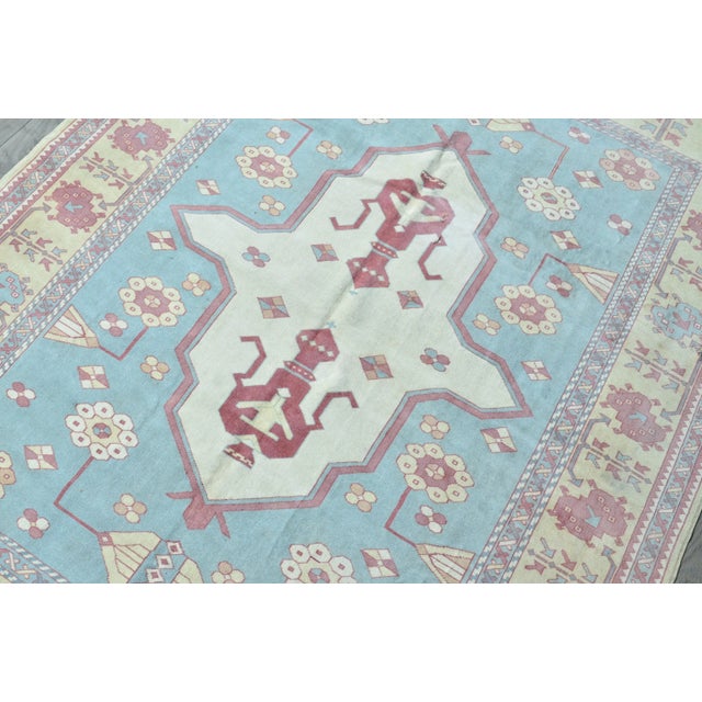 Baby Blue Overdyed Area Hand Knotted Area Rug For Sale - Image 4 of 11
