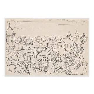 Luigi Montanarini, View of Rome, Pen Drawing on Paper, 1947 For Sale