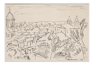 Luigi Montanarini, View of Rome, Pen Drawing on Paper, 1947