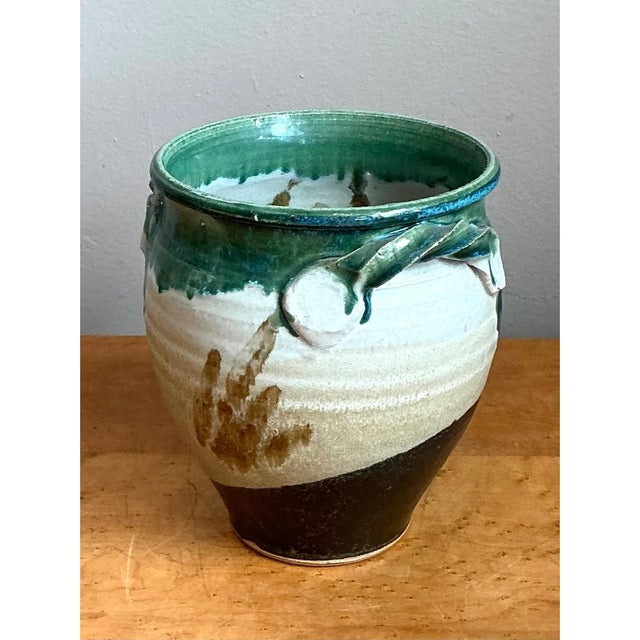 Late 20th Century Vintage Drip Glaze Pottery Vase For Sale - Image 5 of 12