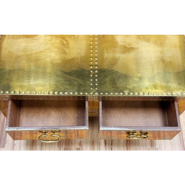 Vintage Brass Clad Sarreid LTD Coffee Table Trunk For Sale - Image 12 of 14