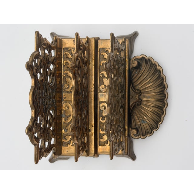 Brass Antique Ornate Brass 2-Slot Desktop Letter Rack With Shell Dish Tray For Sale - Image 8 of 8
